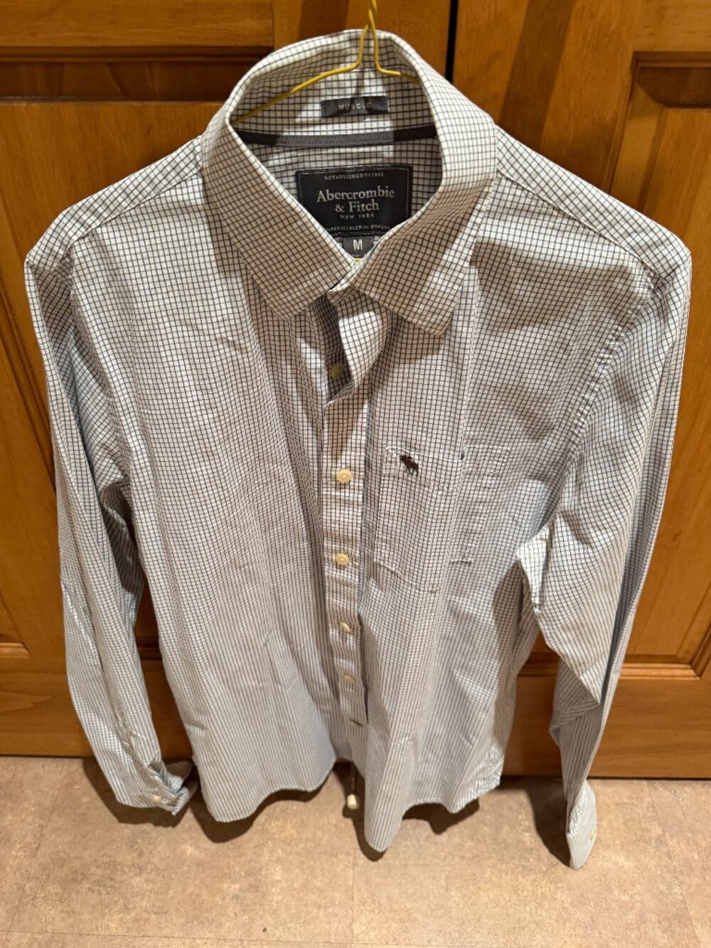 Abercrombie Y2K Vintage Button-Down Grid Pattern Moose Logo Medium Muscle Style.